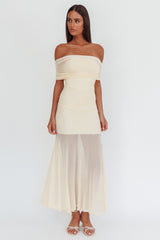 Clarita Sheer Ruched Maxi Dress Cream