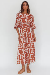 Transcendent Puff Sleeves Maxi Dress Floral Mocha