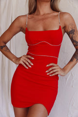 Isom Diamante Strap Mini Dress Red