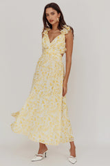 Madara Lace-Up Back Maxi Dress Floral Yellow