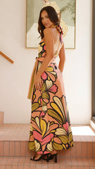 Portugal Twist Halter Maxi Dress - Melon