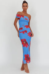 Gala One-Shoulder Maxi Dress Floral Blue