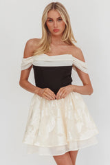 Lusting Off Shoulder Mini Dress Black/Cream
