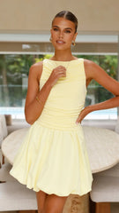 Meera Boat Neck Mini Dress - Lemon