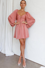 Tansy Long Sleeve Babydoll Dress Rose