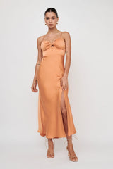 Missoula Cami Strap Padded Bust Midi Dress Orange