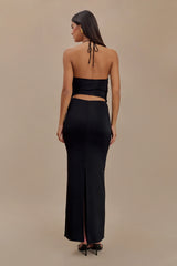 Tyla Draped Slinky Halter Maxi Dress - Black
