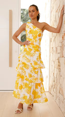 Odilie One Shoulder Maxi Dress - Yellow Floral