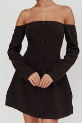 Cherry Wine Off Shoulder Mini Dress Black