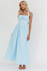 Irisa Elasticated Halter Maxi Dress Ice Blue