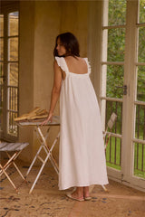 Lily 100% Linen Maxi Dress White
