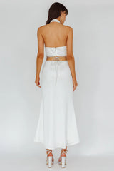 Emmi Cowl Neck Diamante Rope Dress White