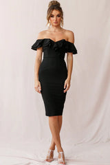 Rossi Ruffled Off The Shoulder Bodycon Dress Black