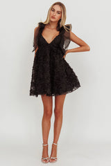 Lisette Tied Shoulder Embellished Mini Dress Black