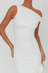 Lights On One-Shoulder Ruffle Hem Maxi Dress White