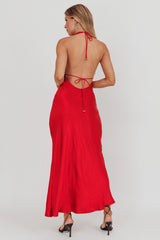 Sweetest Sundays Halterneck Open Back Dress Red