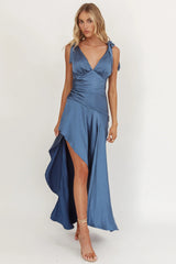 Aquila Tied Shoulder High-Low Hem Dress Navy