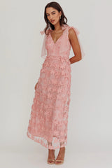 Mykonos Morning Tied Shoulder Tree Maxi Dress Blush