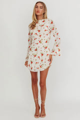 Thriller Long Sleeve Backless Mini Dress Floral White