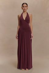 Yelena Ruched Halter Maxi Dress - Mahogany