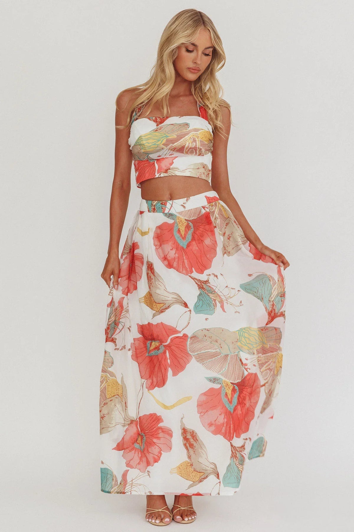 Simple Things A-Line Maxi Skirt Floral White