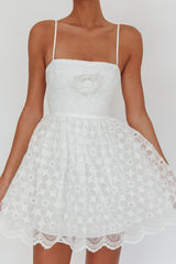 Bahia A-Line Square Neckline Mini Dress Lace White