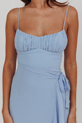 Nerida Waist Tie Asymmetric Dress Steel Blue