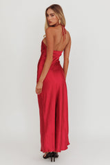 High Roller Flower Decoration Halter Dress Wine