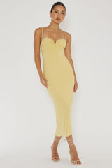 Namrata Twist Back Ribbed Midi Dress Lemon