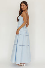Heavenly Glow Gathered Bust A-Line Maxi Dress Blue