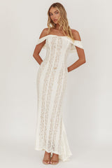 Enigma Off-Shoulder Maxi Dress Lace Cream