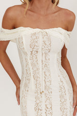 Enigma Off-Shoulder Maxi Dress Lace Cream