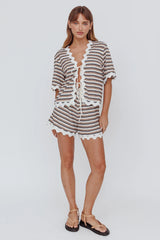Breakaway Tie Front Shirt Stripe Mocha