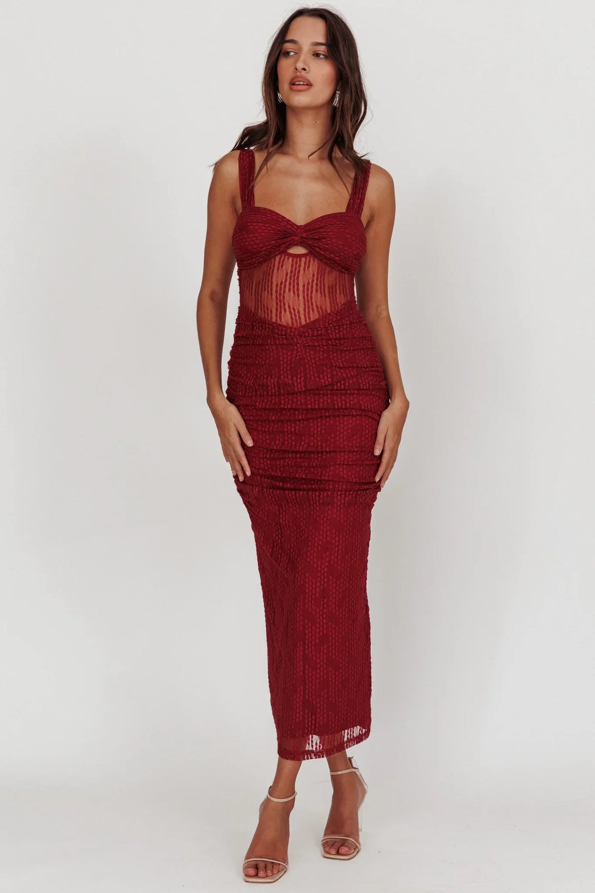 Oliana Lace Midi Dress Burgundy