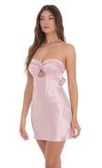 Satin Strapless Twist Cutout Dress in Lilac