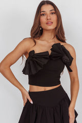 Deisi Concertina Strapless Crop Top Black