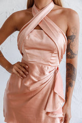 Stars Align Halterneck Satin Dress Peach