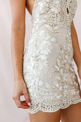 Havilah Halterneck Embroidery Dress Gold