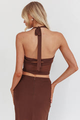 Paullina Cowl Halterneck Crop Top Brown