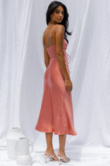 Date Night Drawstring Bust Midi Dress Rose