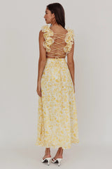 Madara Lace-Up Back Maxi Dress Floral Yellow