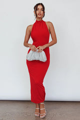 Caden Backless Halterneck Dress Red