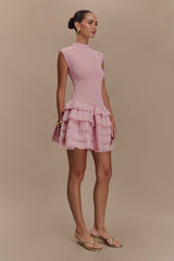 Maeve Ruffle Knit Mini Dress - Dusty Pink