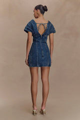 Pascale Off Shoulder Denim Mini Dress - Washed Dark Blue