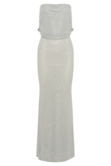 Arna Off Shoulder Diamante Maxi Dress - Silver