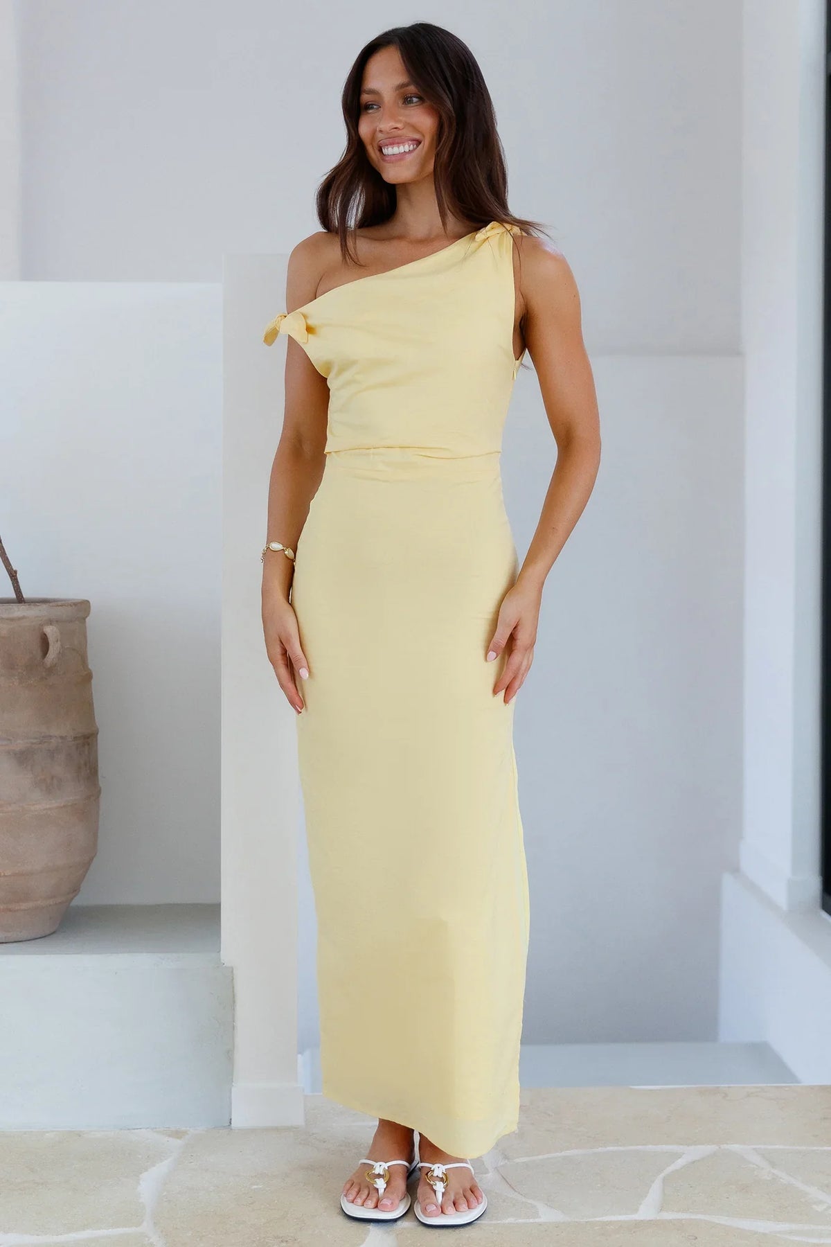 Arctic Allure Linen Maxi Dress Lemon