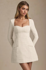 Sweetheart-Neck Structured Mini Dress in Ivory