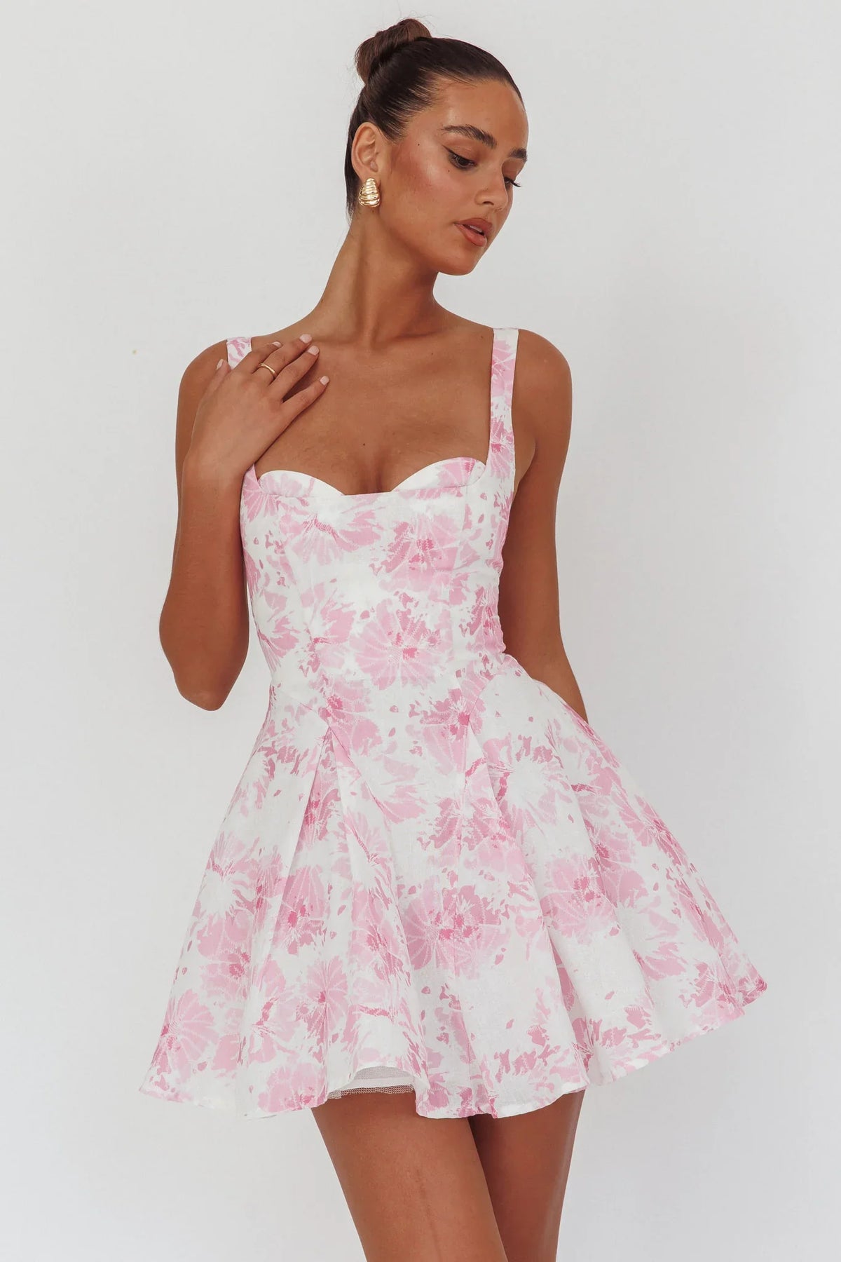 Get My Attention Off-Shoulder Mini Dress Floral Pink