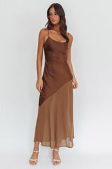 Gilded Dream Chiffon Hem Maxi Dress Chocolate