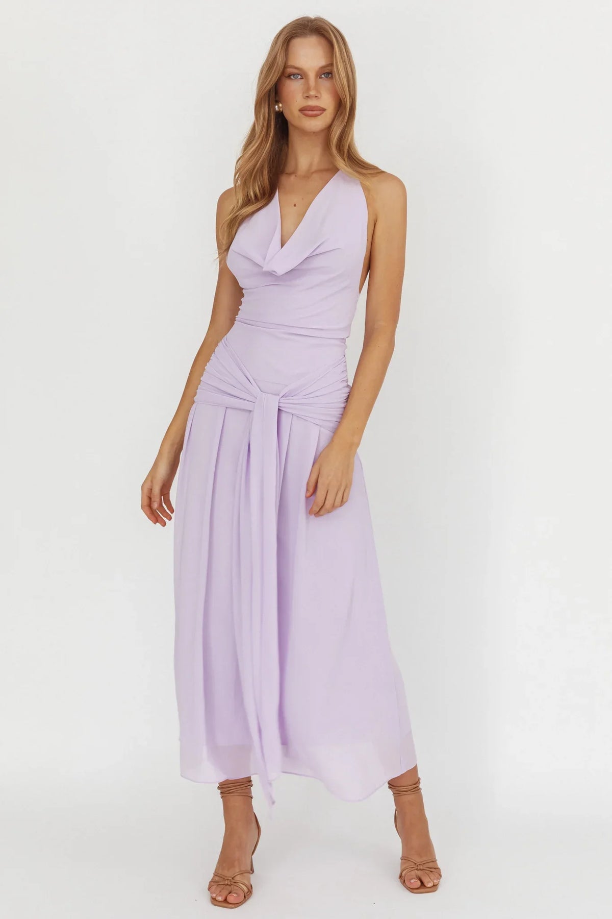 Maretha Cowl Halterneck Maxi Dress Lilac
